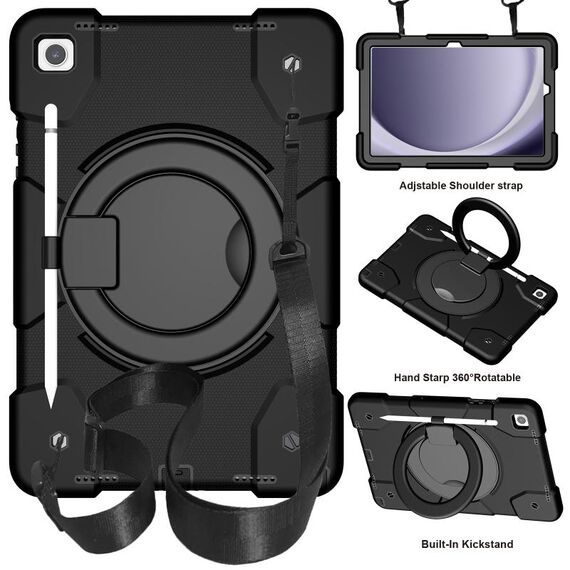 Per Samsung Galaxy Tab A9+ 11 2023 Custodia tablet PC ibrida in silicone con tracolla (nera)