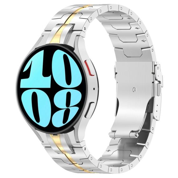 Per Samsung Galaxy Watch 6/6 Cinturino per orologio in acciaio inossidabile stile classico con bottoni (argento oro)