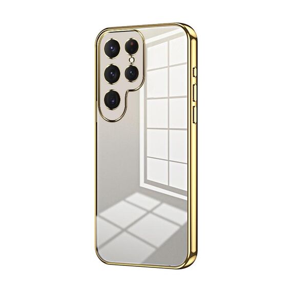 Custodia per telefono con foro fine con placcatura trasparente per Samsung Galaxy S24 Ultra 5G (oro)