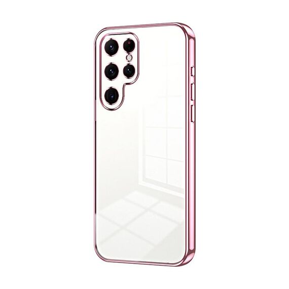Custodia per telefono con foro fine con placcatura trasparente per Samsung Galaxy S22 Ultra 5G (rosa)