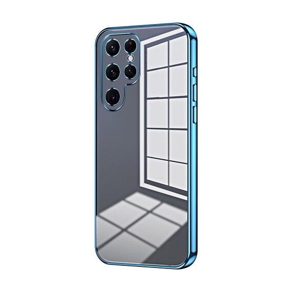 Per Samsung Galaxy S22 Ultra 5G Custodia per telefono con foro fine con placcatura trasparente (blu)