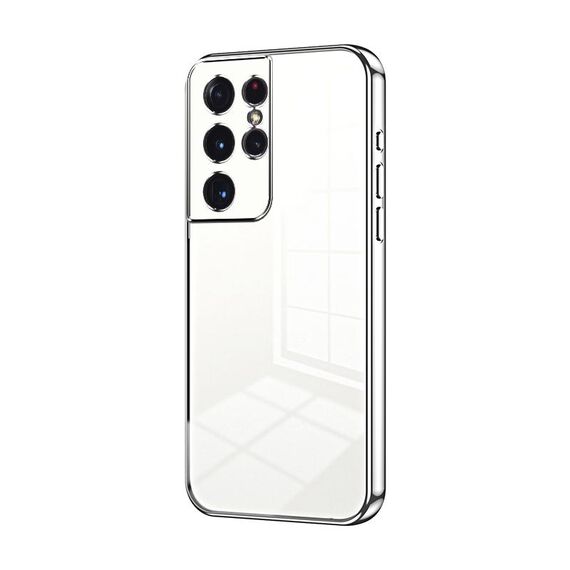 Custodia per telefono con foro fine con placcatura trasparente per Samsung Galaxy S21 Ultra 5G (argento)