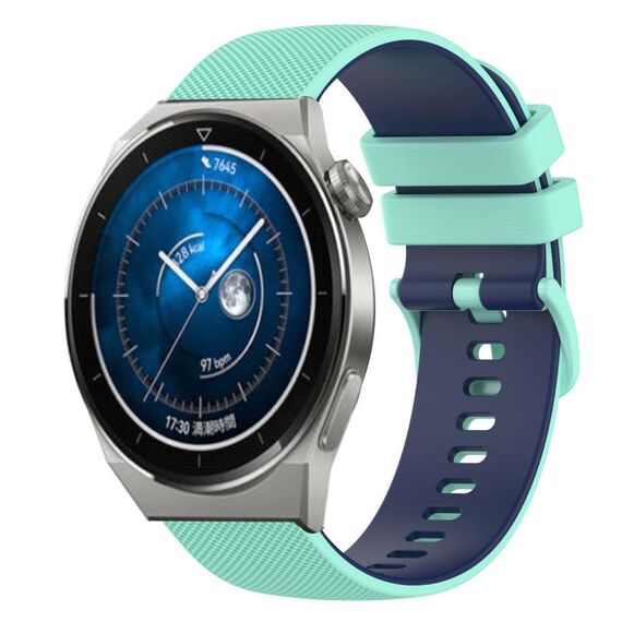 Per Huawei Watch GT3 Pro 43mm 20mm Cinturino in silicone bicolore a scacchi (verde acqua + blu)