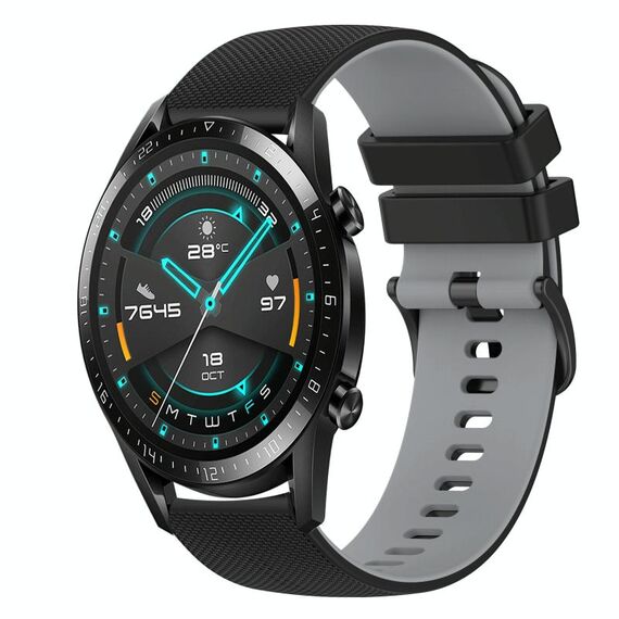 Per Huawei Watch GT2 42mm 20mm Cinturino in silicone bicolore a scacchi (nero + grigio)