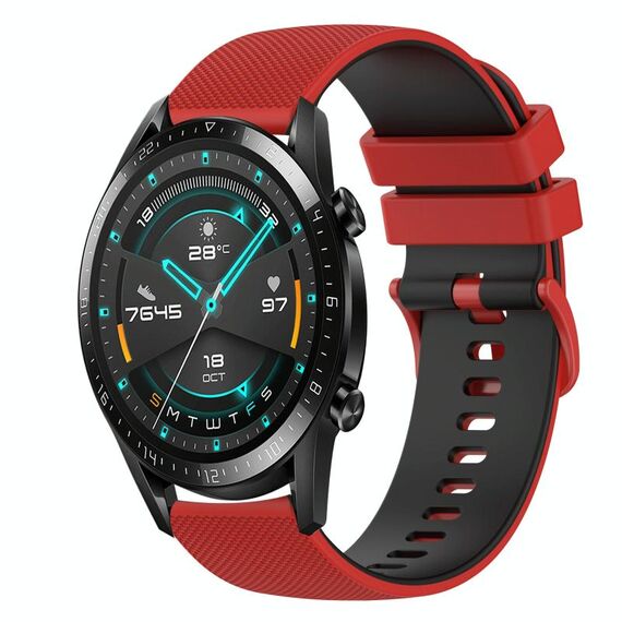 Per Huawei Watch GT2 42mm 20mm Cinturino in silicone bicolore a scacchi (rosso + nero)