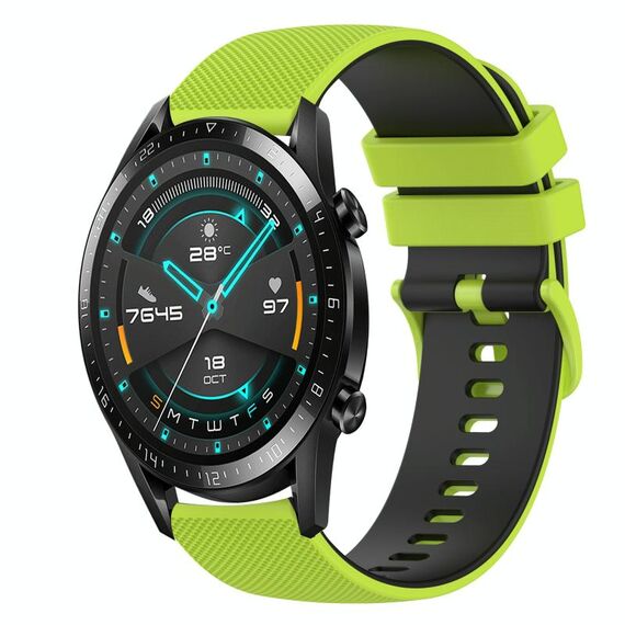 Per Huawei Watch GT2 42mm 20mm Cinturino in silicone bicolore a scacchi (verde lime + nero)