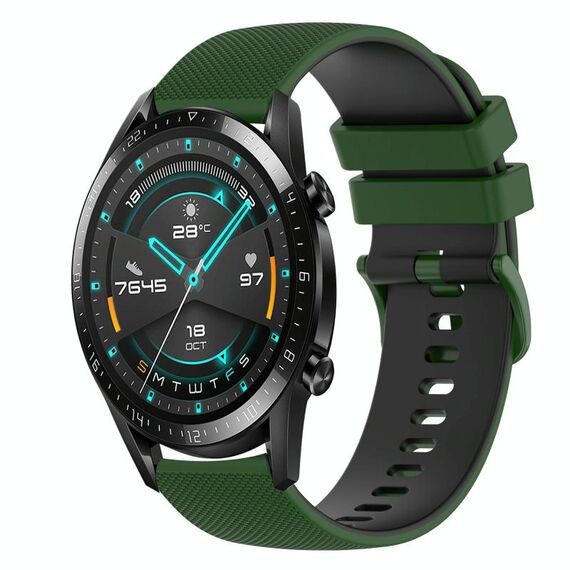 Per Huawei Watch 2 Cinturino in silicone bicolore a scacchi da 20 mm (verde Amy + nero)