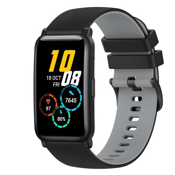 Cinturino per orologio in silicone bicolore a scacchi da 20 mm For Honor Watch ES (nero + grigio)