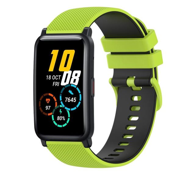 Cinturino per orologio in silicone bicolore a scacchi da 20 mm For Honor Watch ES (verde lime + nero)
