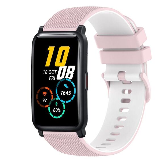 Cinturino per orologio in silicone bicolore a scacchi da 20 mm For Honor Watch ES (rosa + bianco)