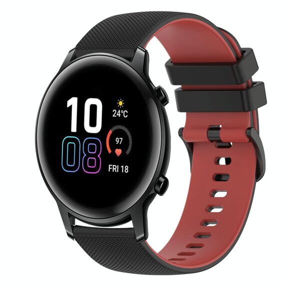 Cinturino per orologio in silicone bicolore a scacchi da 42 mm 20 mm per Honor MagicWatch2 (nero + rosso)