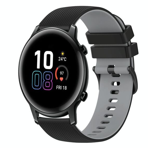 Cinturino per orologio in silicone bicolore a scacchi da 42 mm 20 mm per Honor MagicWatch2 (nero + grigio)