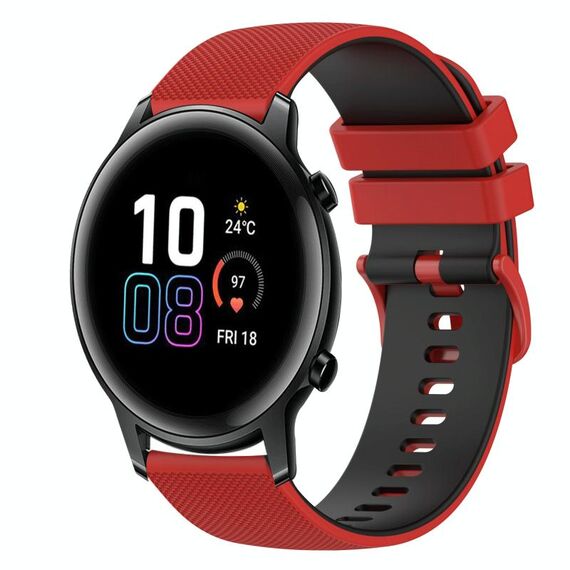 Cinturino per orologio in silicone bicolore a scacchi da 42 mm 20 mm per Honor MagicWatch2 (rosso + nero)