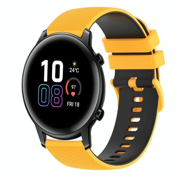 Cinturino per orologio in silicone bicolore a scacchi da 42 mm 20 mm per Honor MagicWatch2 (giallo + nero)