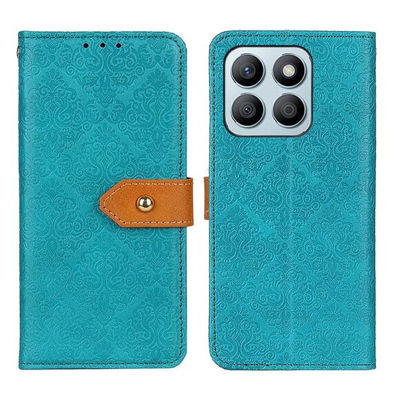 Custodia per telefono in pelle goffrata floreale europea per Honor X8b (blu)