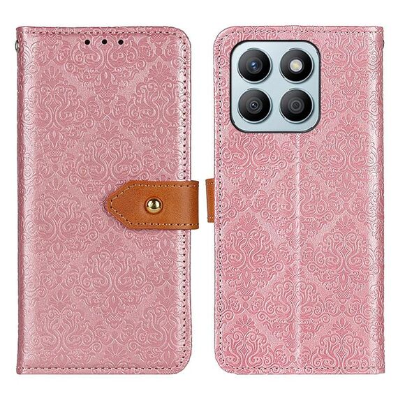 Custodia per telefono in pelle goffrata floreale europea per Honor X8b (rosa)