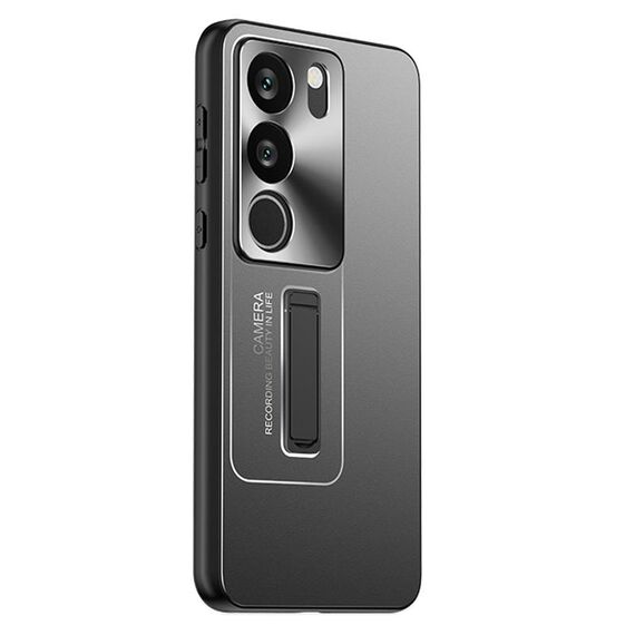 Custodia per telefono con supporto in TPU ibrido in metallo satinato per vivo S17 (nera)