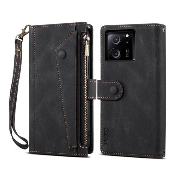 Per Xiaomi 13T / 13T Pro / Redmi K60 Ultra ESEBLE Custodia per telefono in pelle RFID retro satinata (nera)