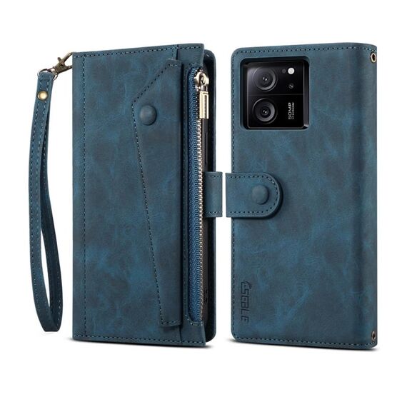 Per Xiaomi 13T / 13T Pro / Redmi K60 Ultra ESEBLE Custodia per telefono in pelle RFID retro satinata (verde scuro)