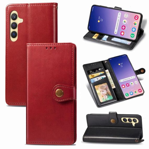 Per Samsung Galaxy S24+ 5G Custodia per telefono in pelle con fibbia in tinta unita retrò (rossa)