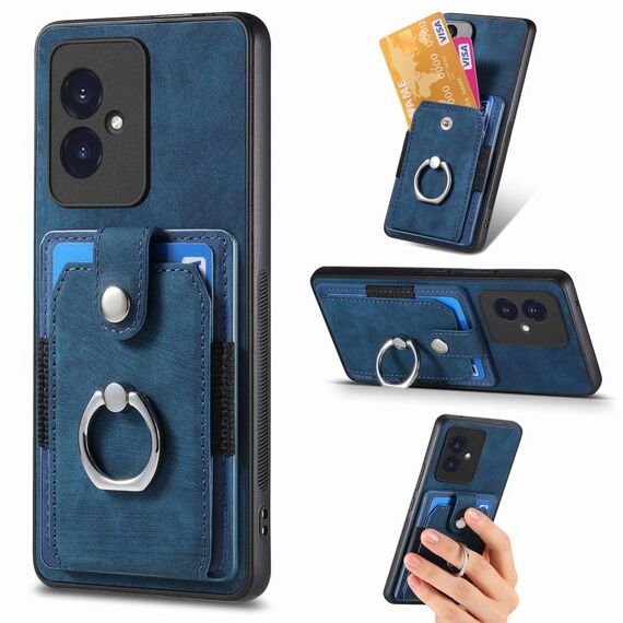 Custodia per telefono a portafoglio con carta ad anello retrò per Honor 100 (blu)