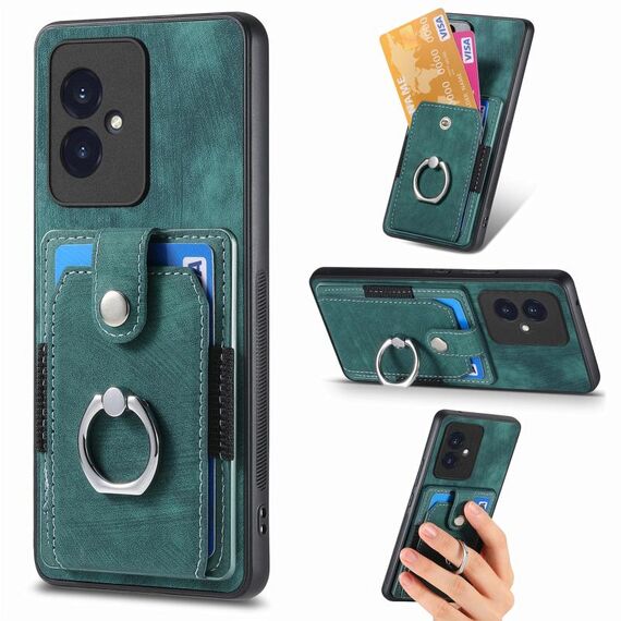 Custodia per telefono a portafoglio con carta ad anello retrò per Honor 100 (verde)