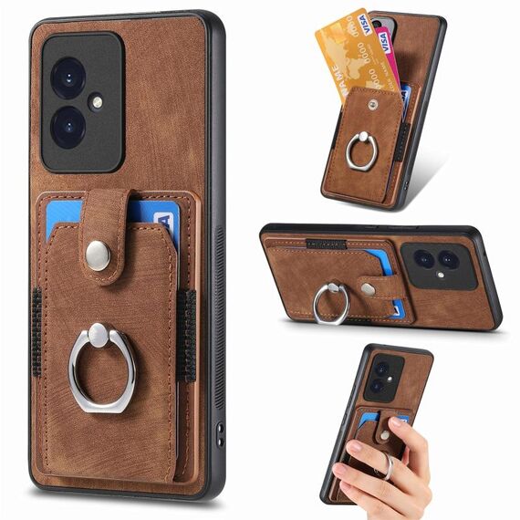 Custodia per telefono a portafoglio con carta ad anello retrò per Honor 100 (marrone)