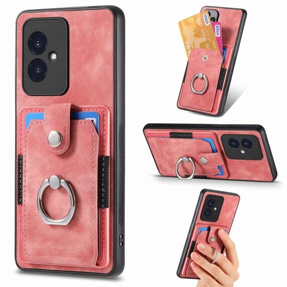 Custodia per telefono a portafoglio con carta ad anello retrò per Honor 100 (rosa)