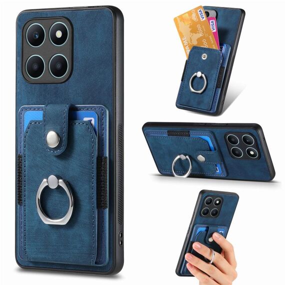 Custodia per telefono a portafoglio con carta ad anello retrò per Honor X6a (blu)