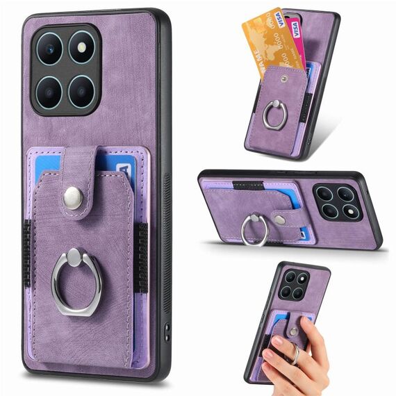 Custodia per telefono a portafoglio con carta ad anello retrò per Honor X6a (viola)