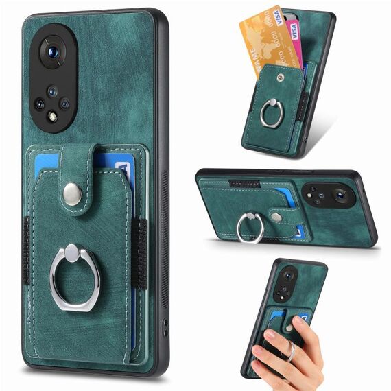 Custodia per telefono a portafoglio con carta ad anello retrò per Honor X50 (verde)