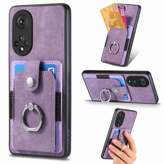 Custodia per telefono a portafoglio con carta ad anello retrò per Honor X50 (viola)