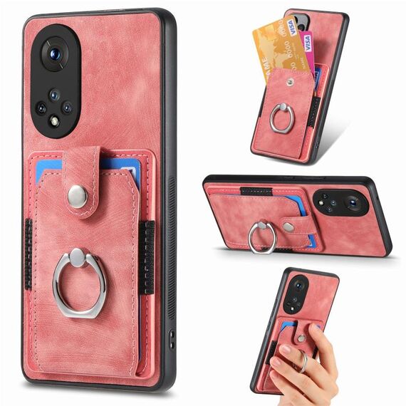 Custodia per telefono a portafoglio con carta ad anello retrò per Honor X50 (rosa)