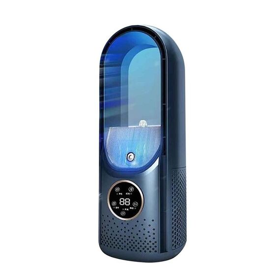Ventilatore elettrico per umidificazione senza pale da scrivania a sei marce regolabile con funzione di temporizzazione della luce a LED(Blu)