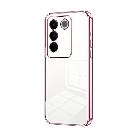 Per vivo S16 Pro / S16 / V27 / V27 Pro Custodia per telefono con foro sottile con placcatura trasparente (rosa)