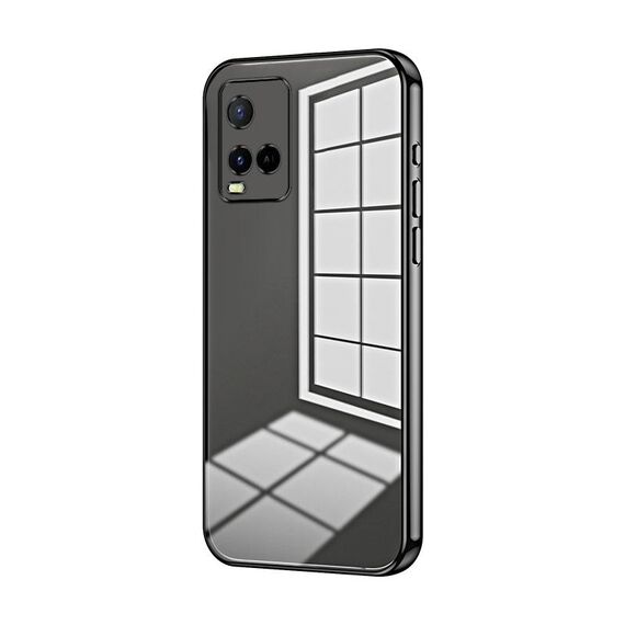 Per vivo Y21 / Y33s / Y21s / T1x India Custodia per telefono con foro sottile con placcatura trasparente (Nero)