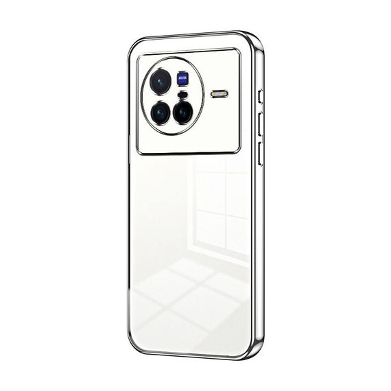 Per vivo X80 Custodia per telefono con foro sottile con placcatura trasparente (Argento)