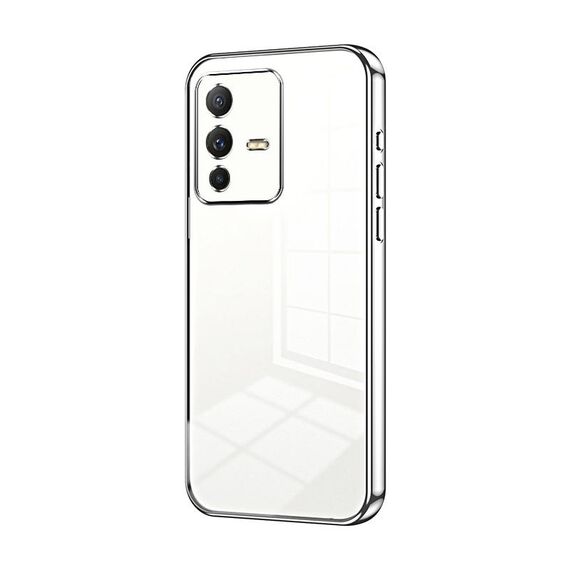 Per vivo S12 / V23 5G Custodia per telefono con foro sottile con placcatura trasparente (Argento)