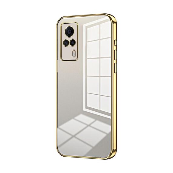Custodia per telefono con foro fine con placcatura trasparente per vivo S9e (oro)
