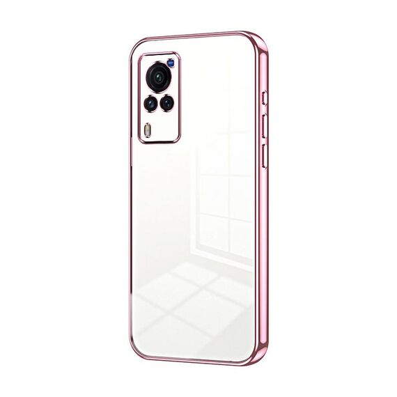 Custodia per telefono con foro sottile con placcatura trasparente per schermo curvo per vivo X60 (rosa)