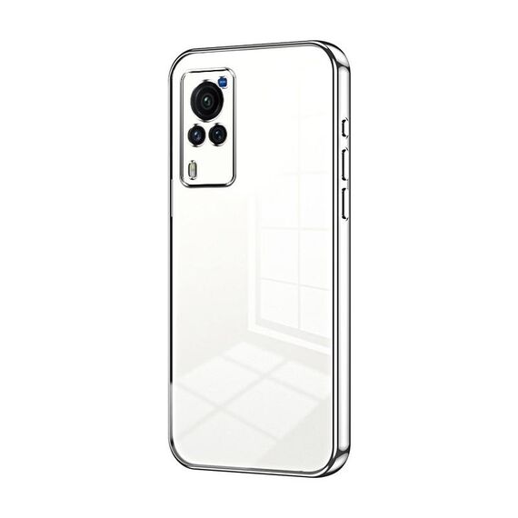 Per vivo X60 Custodia per telefono con schermo curvo con placcatura trasparente e foro fine (Argento)