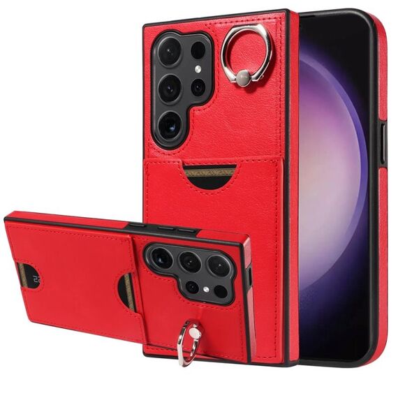 Per Samsung Galaxy S24 Ultra 5G Custodia per telefono con anello per slot per scheda di vitello (rosso)