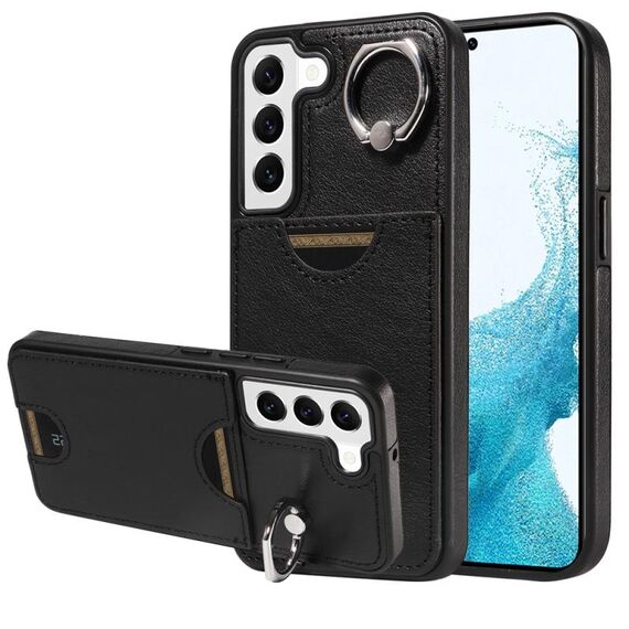 Per Samsung Galaxy S22 5G Custodia per telefono con anello per slot per scheda di vitello (nero)