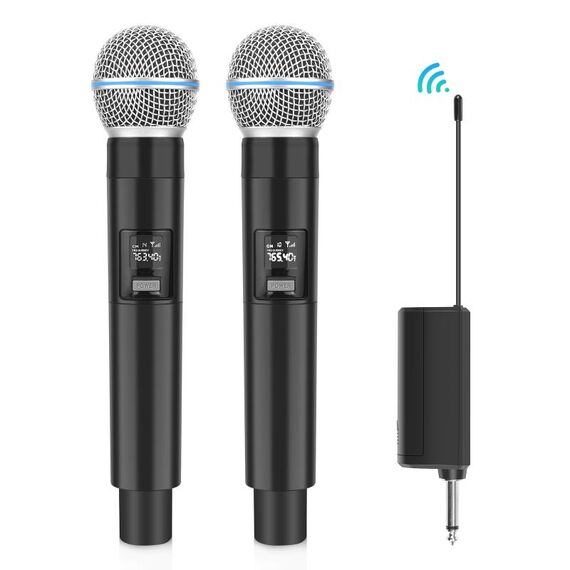 PULUZ da 1 a 2 microfoni wireless con display LED, trasmettitore da 6,35 mm (nero)