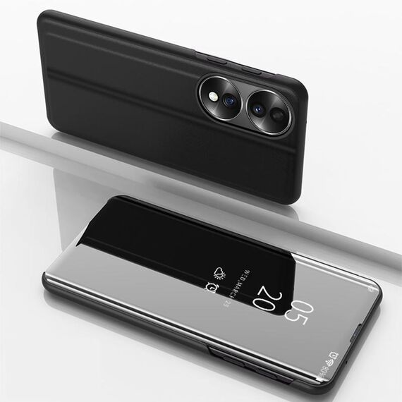 Custodia per telefono in pelle con vibrazione orizzontale a specchio placcato Honor X7b con supporto (nero)
