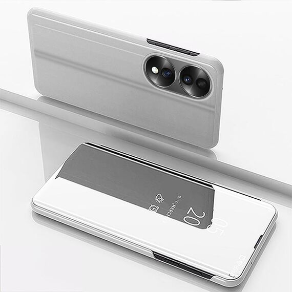 Custodia per telefono in pelle con vibrazione orizzontale a specchio placcato per Honor X7b con supporto (argento)