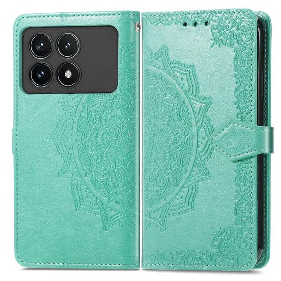 Custodia per telefono in pelle goffrata con fiori mandala per Xiaomi Redmi K70 Pro (verde)