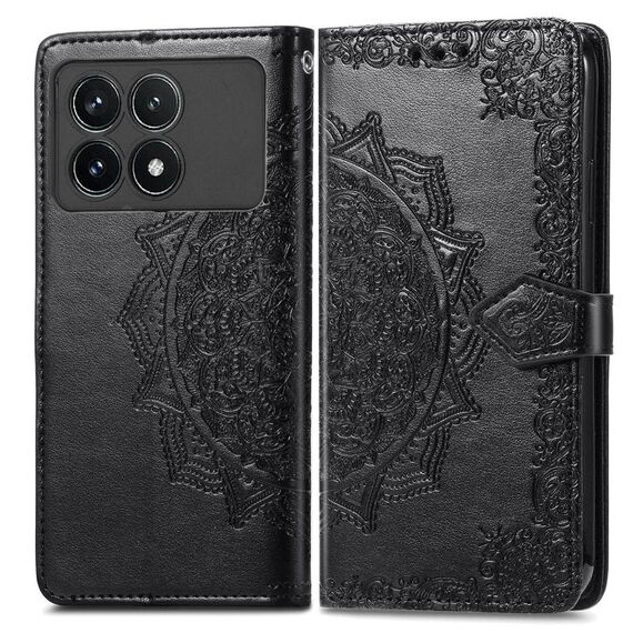 Custodia per telefono in pelle goffrata con fiori mandala per Xiaomi Redmi K70 Pro (nera)