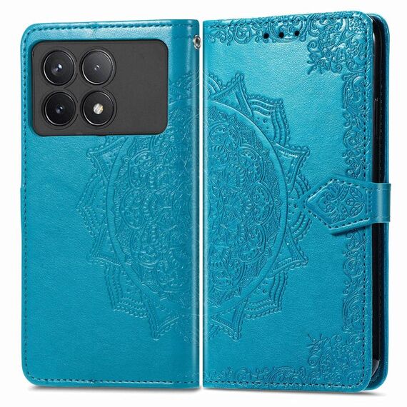 Custodia per telefono in pelle goffrata con fiori mandala per Xiaomi Redmi K70 (blu)