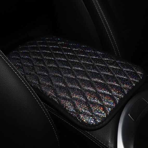Copri bracciolo per auto in pelle PU con tappetino per console centrale auto glitterata 32x19 cm (nero)